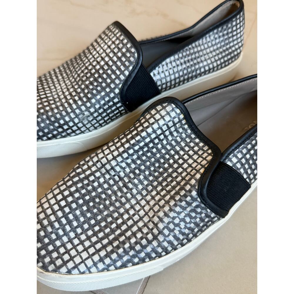 VINCE. Blair black white checkered leather slip on skater platform sneaker shoe - Picture 4 of 9